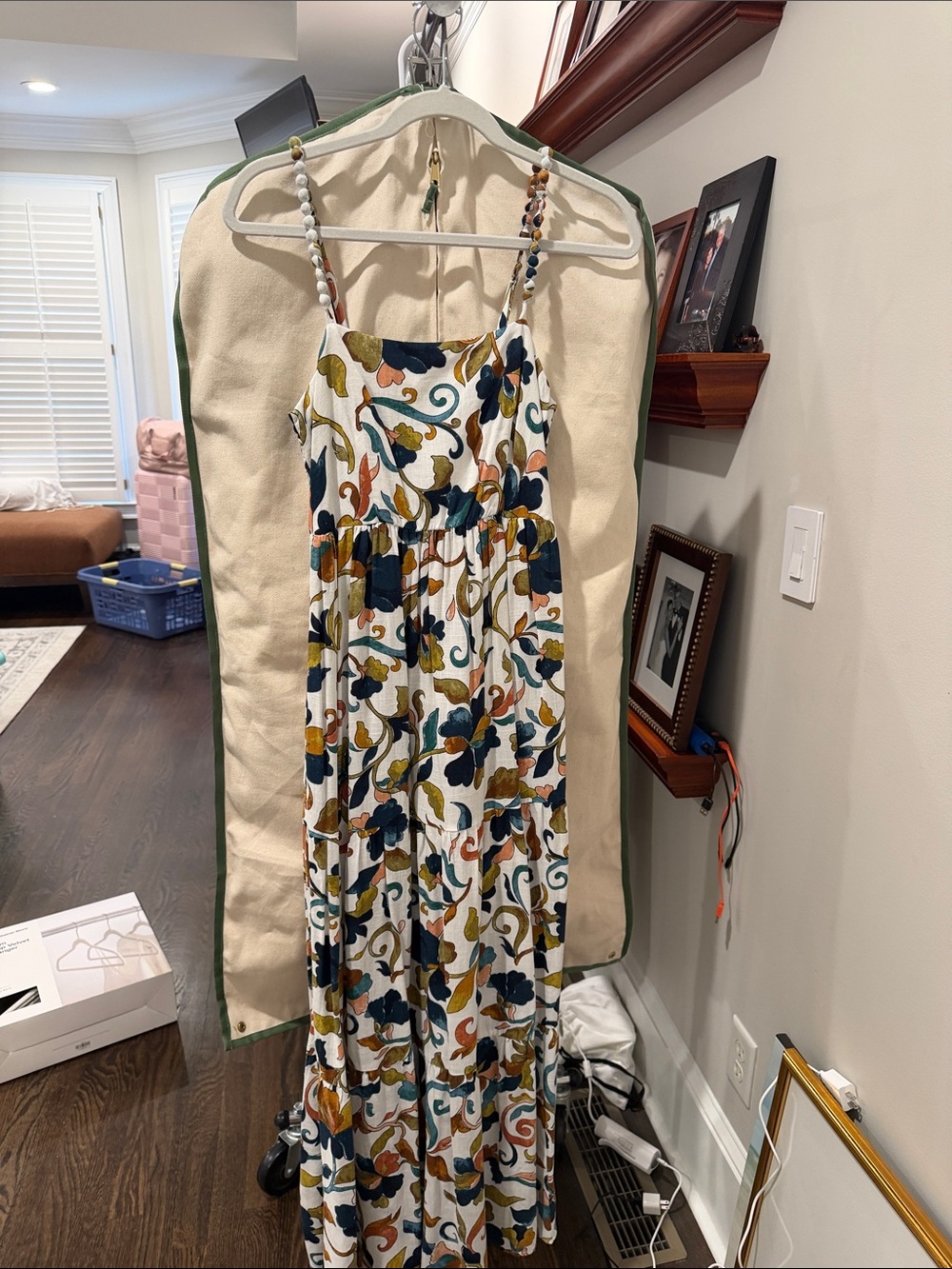 Halogen White Maxi Dress with Blue & Mustard Floral Print